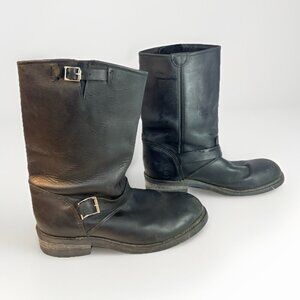 Double H Engineer Boots Mens 11.5D Black Leather Motorcycle Buckle USA 6102